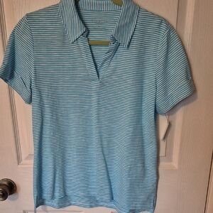 Talbots Blue and White Striped Knit Polo